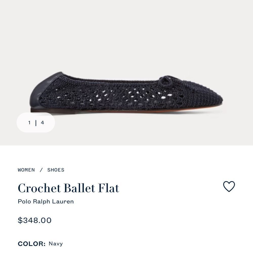 Polo Ralph Lauren Crochet Ballet Flats Navy Blue size 5.5 Made in Spain - Picture 6 of 9